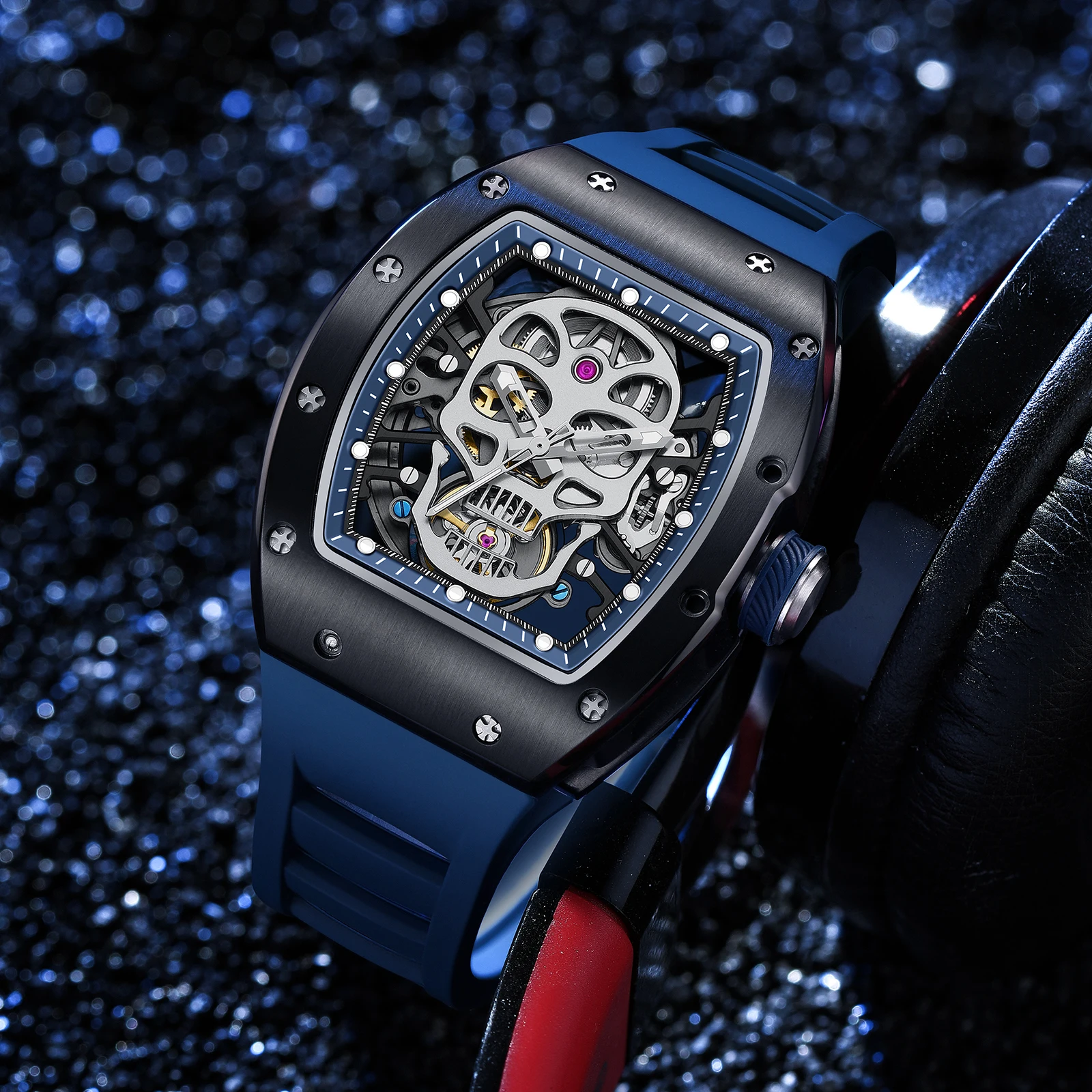 Casual Hollow Design Automatic Skeleton Watch Mechanical Movement Waterproof Tonneau Wristwatch with Silicon Strap for Sports
Casual Hollow Design Automatic Skeleton Watch Mechanical Movement Waterproof Tonneau Wristwatch with Silicon Strap for Sports