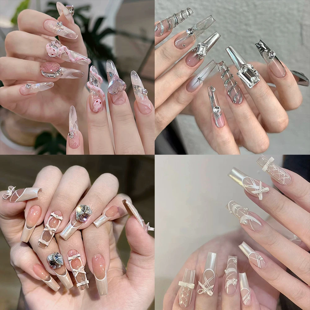 High Quality French Long Coffin Full Cover Manicure Luxury Glisten Rhinestone Bowknot Snake Pearl Chain Wearable Press On Nail
High Quality French Long Coffin Full Cover Manicure Luxury Glisten Rhinestone Bowknot Snake Pearl Chain Wearable Press On Nail