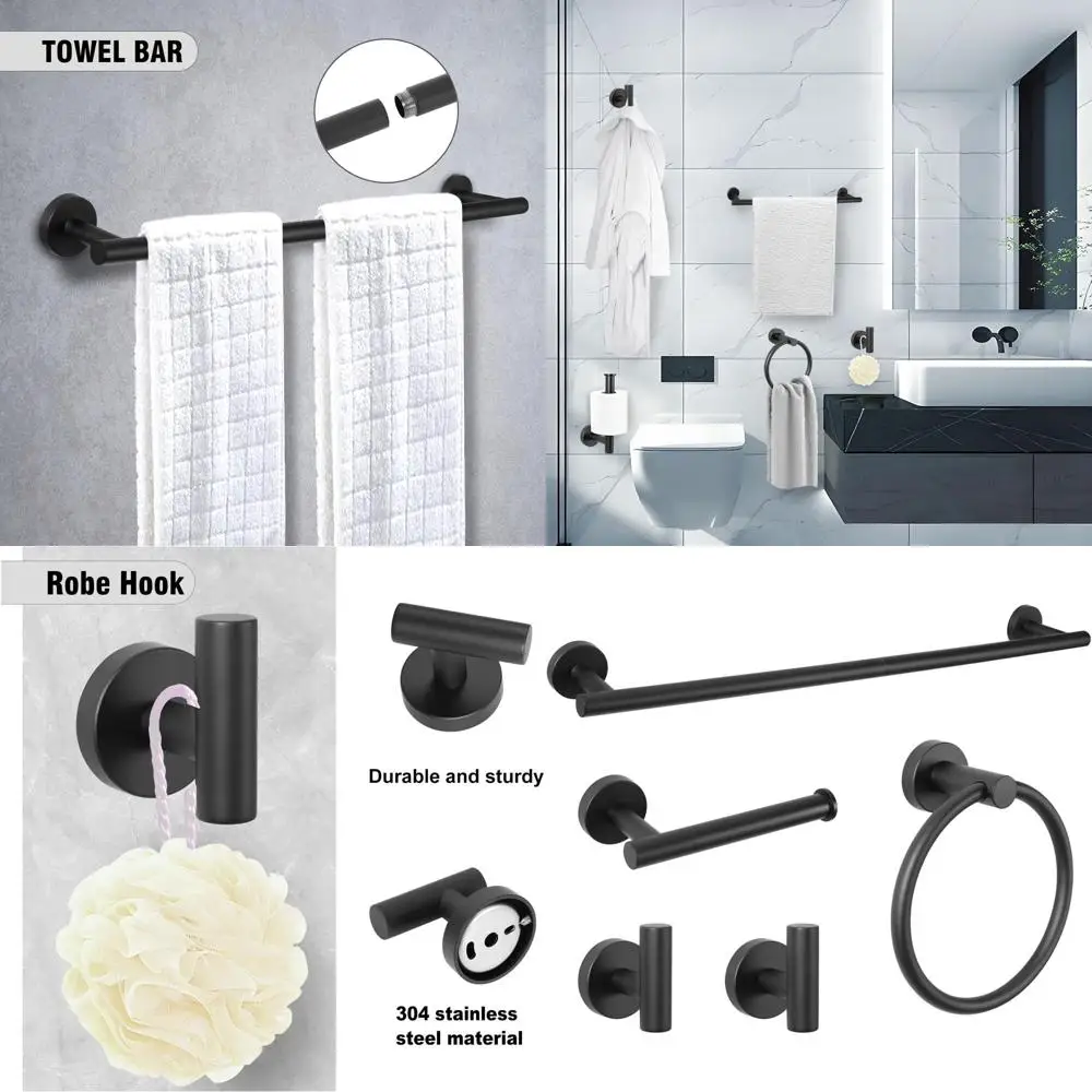 Набор аксессуаров для ванной комнаты из матовой черной нержавеющей стали из 5 предметов с настенной вешалкой для полотенец
Набор аксессуаров для ванной комнаты из матовой черной нержавеющей стали из 5 предметов с настенной вешалкой для полотенец