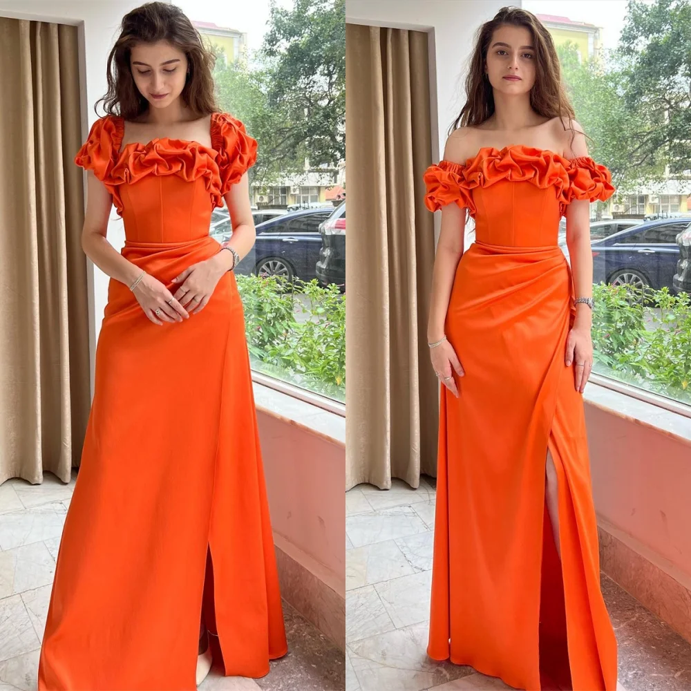 Customized Modern Orange Satin Evening Dress Elegant Strapless Off the Shoulder Prom Dress Sweep Train Zipper Back Party Dress
Customized Modern Orange Satin Evening Dress Elegant Strapless Off the Shoulder Prom Dress Sweep Train Zipper Back Party Dress