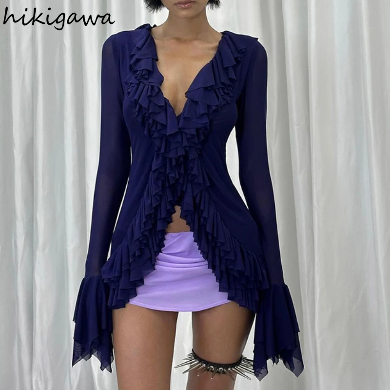 Korean Blouse Women's Clothing V-neck Long Sleeve Tunic Shirts 2025 Camisas De Mujer Heavy Ruffles Summer Gauze Blouses Tops
Korean Blouse Women's Clothing V-neck Long Sleeve Tunic Shirts 2025 Camisas De Mujer Heavy Ruffles Summer Gauze Blouses Tops
