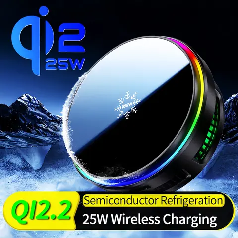 Qi2.2 25W Magnetic Wireless Fast Charging, Suitable for iPhone 16/17 Car Phone Holder, RGB Lights, Strong Magnetic Adsorption, with Semiconductor Cooling + Turbo Fan for Cooling While Charging, Navigation Without Overheating, Car Phone Holder