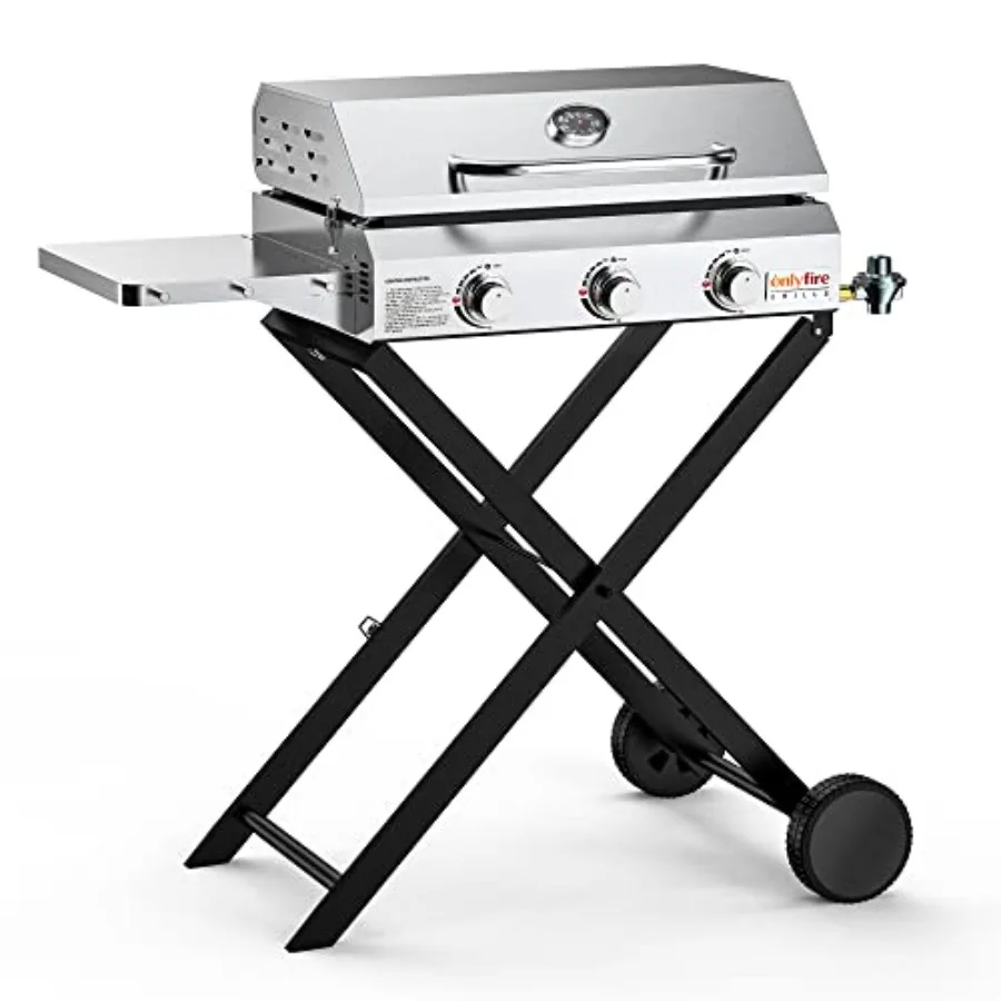 Portable 3-Burner Propane Gas Griddle with Foldable Cart and Side Table Flat Top Outdoor Grill Stove with Lid Black Ideal for P
Portable 3-Burner Propane Gas Griddle with Foldable Cart and Side Table Flat Top Outdoor Grill Stove with Lid Black Ideal for P