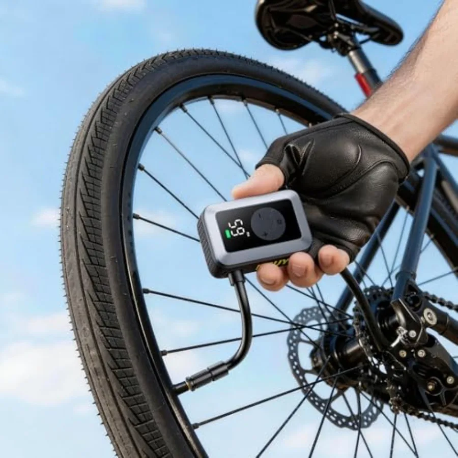 Mini Bike Tire Pump, 120PSI Portable Electric Bicycle Air Pump with Digital Gauge and Auto-Stop, 20s Faster Inflation for Road
Mini Bike Tire Pump, 120PSI Portable Electric Bicycle Air Pump with Digital Gauge and Auto-Stop, 20s Faster Inflation for Road