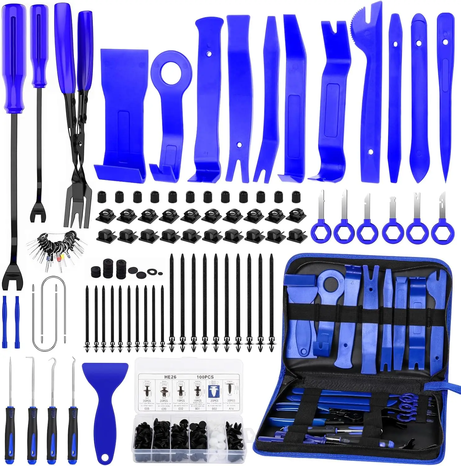 248Pcs Auto Trim Removal Tool Set, Car Door Panel Radio Stereo Fastener Remover Kit with Bumper Clips, Blue
248Pcs Auto Trim Removal Tool Set, Car Door Panel Radio Stereo Fastener Remover Kit with Bumper Clips, Blue