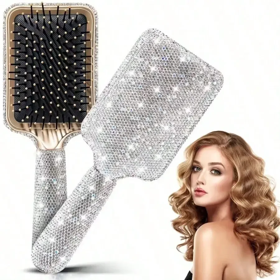Stylish Sparkly Faux Rhinestone Detangling Hairbrush with Ultra-Soft Bristles, For Wet Dry Damaged All Hair Types Unisex Hair Styling Comb, Salon Travel Must-Have Hair Accessory
Stylish Sparkly Faux Rhinestone Detangling Hairbrush with Ultra-Soft Bristles, For Wet Dry Damaged All Hair Types Unisex Hair Styling Comb, Salon Travel Must-Have Hair Accessory