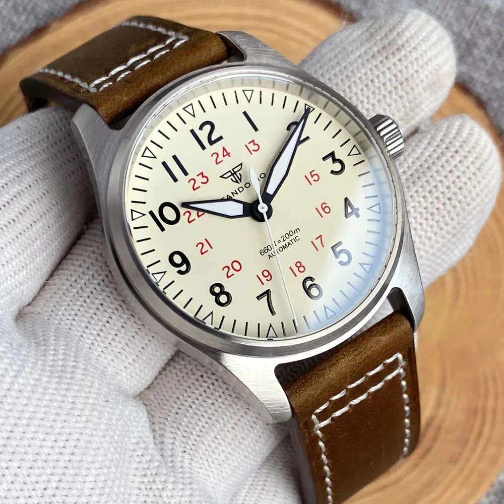 Tandorio New 39mm Pilot Beige Sandwich Dial Sapphire Glass 20ATM Diving NH35A PT5000 Automatic Movement Brushed Men Watch
Tandorio New 39mm Pilot Beige Sandwich Dial Sapphire Glass 20ATM Diving NH35A PT5000 Automatic Movement Brushed Men Watch