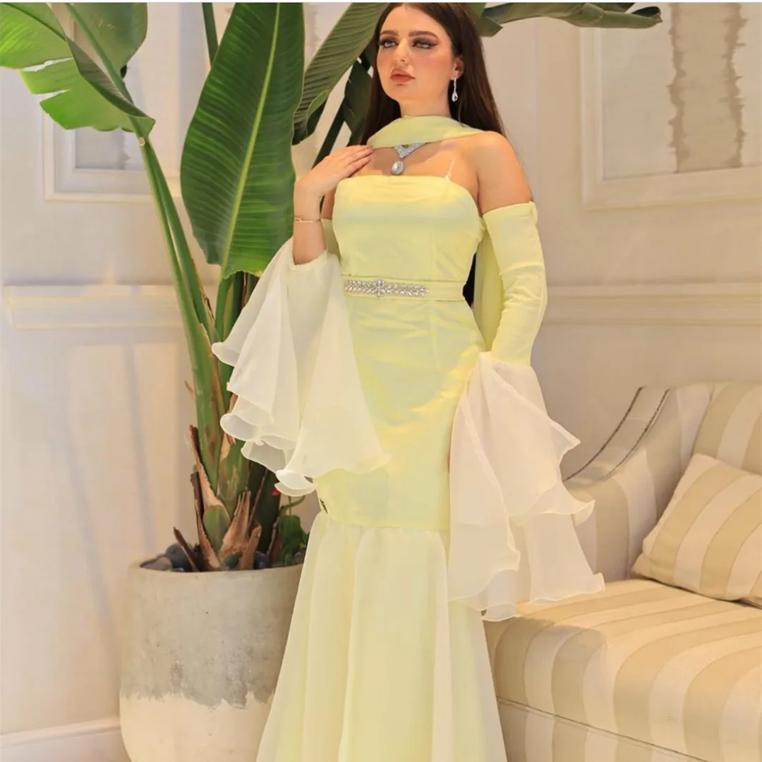 BridalAffair Elegant Long Sleeve Strapless Organza Evening Dresses With Sash Mermaid Yellow Floor Length Prom Dresses for Women
BridalAffair Elegant Long Sleeve Strapless Organza Evening Dresses With Sash Mermaid Yellow Floor Length Prom Dresses for Women