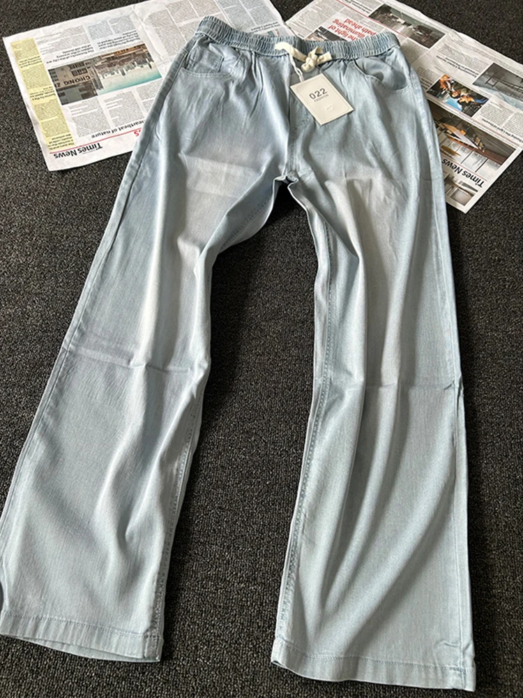 Голубые мужские джинсы из ледяного шелка, летние тонкие повседневные брюки с прямыми штанинами, свободные длинные брюки с высокой талией, американский сле
Голубые мужские джинсы из ледяного шелка, летние тонкие повседневные брюки с прямыми штанинами, свободные длинные брюки с высокой талией, американский сле
