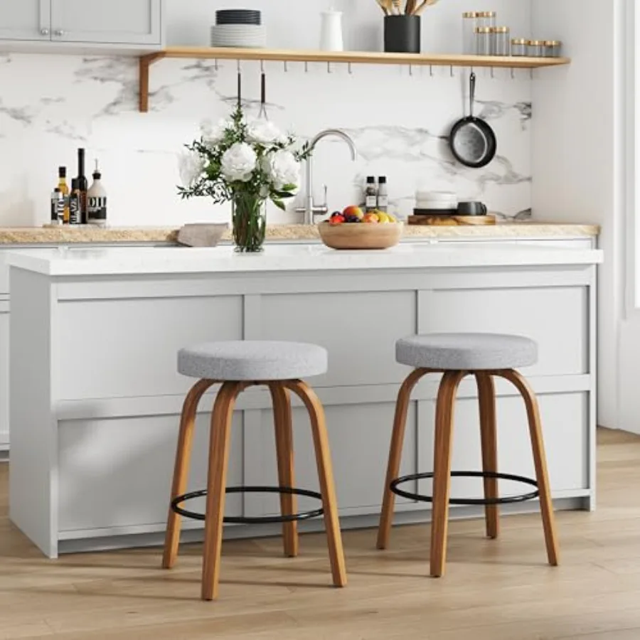 Swivel Bar Stools Set of 2, 24" Counter Height Backless Bar Stools, Fabric Upholstered Seat, Sturdy Curved Wood Legs, Mid-Centu
Swivel Bar Stools Set of 2, 24" Counter Height Backless Bar Stools, Fabric Upholstered Seat, Sturdy Curved Wood Legs, Mid-Centu