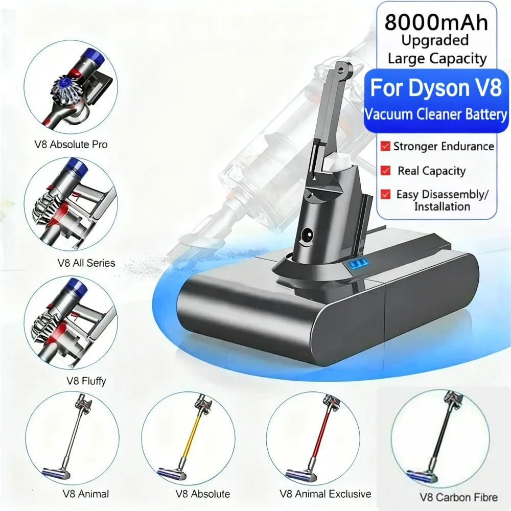 For Dyson 21.6V 8000mAh Replacement Battery for Dyson SV10 V8 Absolute Cord-Free Vacuum Handheld Vacuum Cleaner V8 Battery
For Dyson 21.6V 8000mAh Replacement Battery for Dyson SV10 V8 Absolute Cord-Free Vacuum Handheld Vacuum Cleaner V8 Battery
