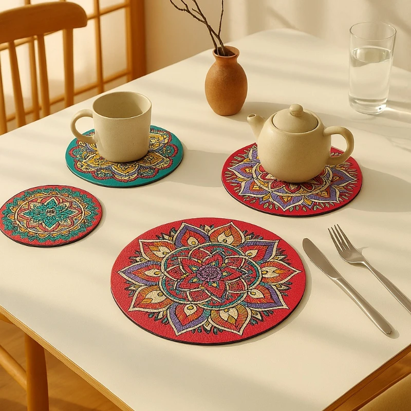 Bohemian Style PVC Placemats Waterproof Oil-resistant Round Coasters Vintage Decorative Table Mats Heat-resistant Ethnic Print
Bohemian Style PVC Placemats Waterproof Oil-resistant Round Coasters Vintage Decorative Table Mats Heat-resistant Ethnic Print