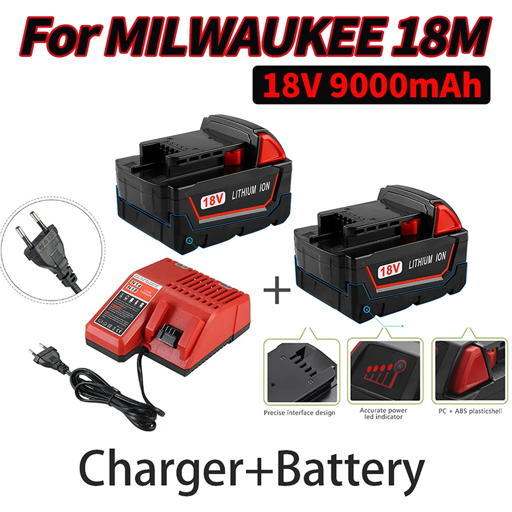 Rechargeable Batteries For Milwaukee M18B5 XC Lithium ION 9.0/6.0/5.0Ah battery charger For Milwaukee M18 tools 12~18V
Rechargeable Batteries For Milwaukee M18B5 XC Lithium ION 9.0/6.0/5.0Ah battery charger For Milwaukee M18 tools 12~18V