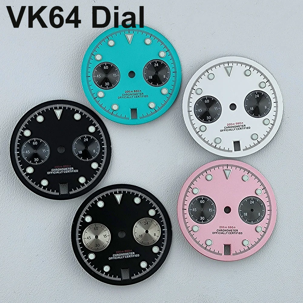 VK64 chronograph dial Custom logo panda dial 29mm green glowing dial fit VK64 date at 6 o'clock quartz movement watch accessorie
VK64 chronograph dial Custom logo panda dial 29mm green glowing dial fit VK64 date at 6 o'clock quartz movement watch accessorie