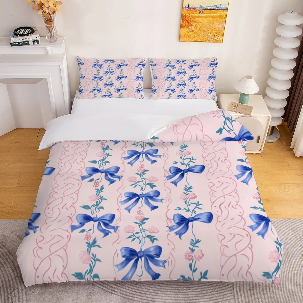 Bow pattern Down comforter set, extra large size Pink flowers 1 duvet cover and 2 pillowcases (without blankets)
Bow pattern Down comforter set, extra large size Pink flowers 1 duvet cover and 2 pillowcases (without blankets)
