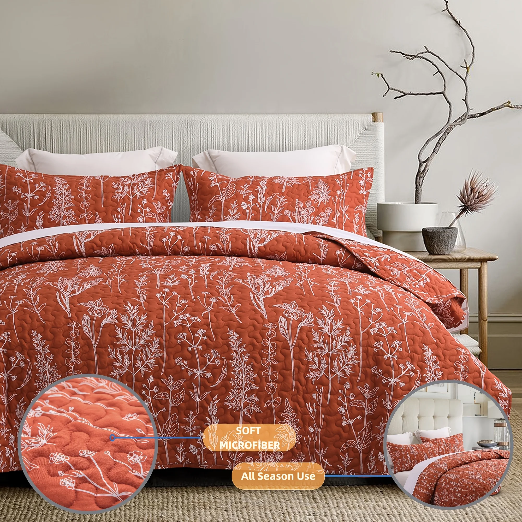 Queen Size Soft Microfiber Quilt Set, Lightweight Bedspread for Hot Sleepers, Reversible Coral Floral Coverlet, Oversized Blanket for Layering
Queen Size Soft Microfiber Quilt Set, Lightweight Bedspread for Hot Sleepers, Reversible Coral Floral Coverlet, Oversized Blanket for Layering
