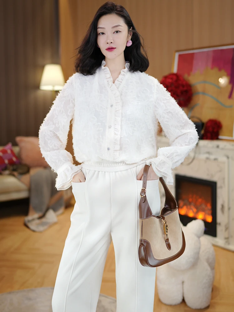 Двухслойная блузка с воротником-стойкой, 3D-кисточками и оборками, французский стиль, приятная к телу, дышащая, с длинными рукавами, из полиэфирного волокна, женская.
Двухслойная блузка с воротником-стойкой, 3D-кисточками и оборками, французский стиль, приятная к телу, дышащая, с длинными рукавами, из полиэфирного волокна, женская.