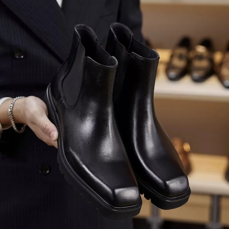 British Style Genuine Leather Chelsea Boots Men's Square Toe High-top Leather Shoes Dress Boots Thick-soled Short Boots
British Style Genuine Leather Chelsea Boots Men's Square Toe High-top Leather Shoes Dress Boots Thick-soled Short Boots