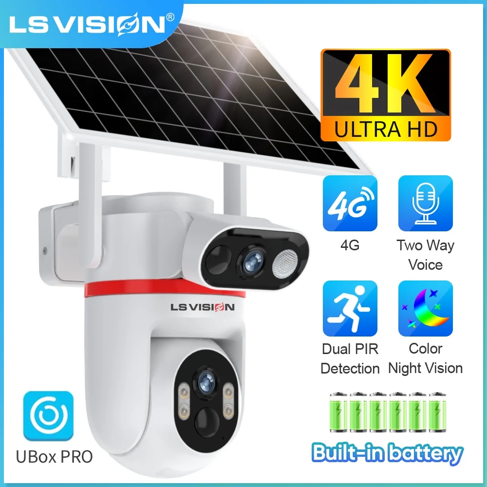 LS VISION 8MP 4G SIM Solar Camera Security Dual Screen Dual PIR Ai Humanoid Detect PTZ Outdoor Surveillance Cctv Camara Ubox PRO
LS VISION 8MP 4G SIM Solar Camera Security Dual Screen Dual PIR Ai Humanoid Detect PTZ Outdoor Surveillance Cctv Camara Ubox PRO