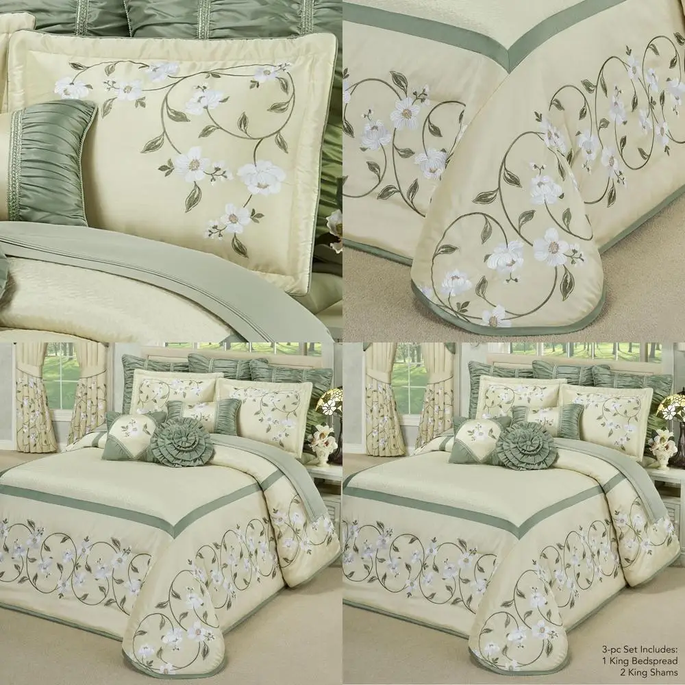 Elegant Polyester & Silk Blend Quilted Bedding Set With Magnolia Embroidery In Vanilla Cream Sage | 3-Piece King Size
Elegant Polyester & Silk Blend Quilted Bedding Set With Magnolia Embroidery In Vanilla Cream Sage | 3-Piece King Size