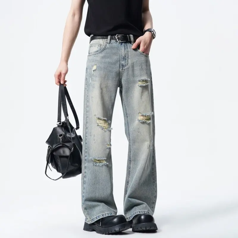 Men Straight Leg Vintage Blue Washed Denim Jeans Casual Ripped Distressed Trousers Classic Retro Style Comfortable Streetwear
Men Straight Leg Vintage Blue Washed Denim Jeans Casual Ripped Distressed Trousers Classic Retro Style Comfortable Streetwear