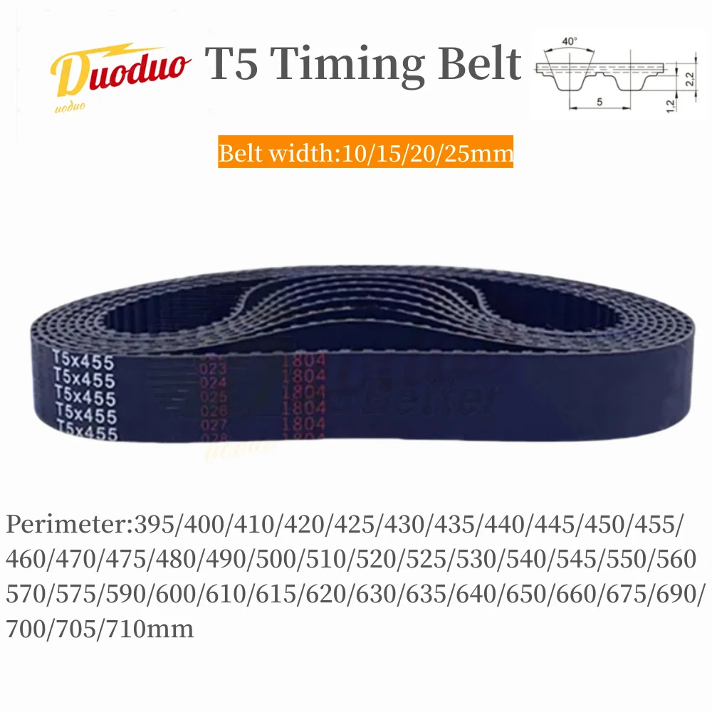 T5 Timing Belt Rubber Closed Loop Length Pitch 5mm Perimeter 395 400 410 420 425 430 435 440mm~ 710mm Width 10mm 15mm 20mm 25mm
T5 Timing Belt Rubber Closed Loop Length Pitch 5mm Perimeter 395 400 410 420 425 430 435 440mm~ 710mm Width 10mm 15mm 20mm 25mm