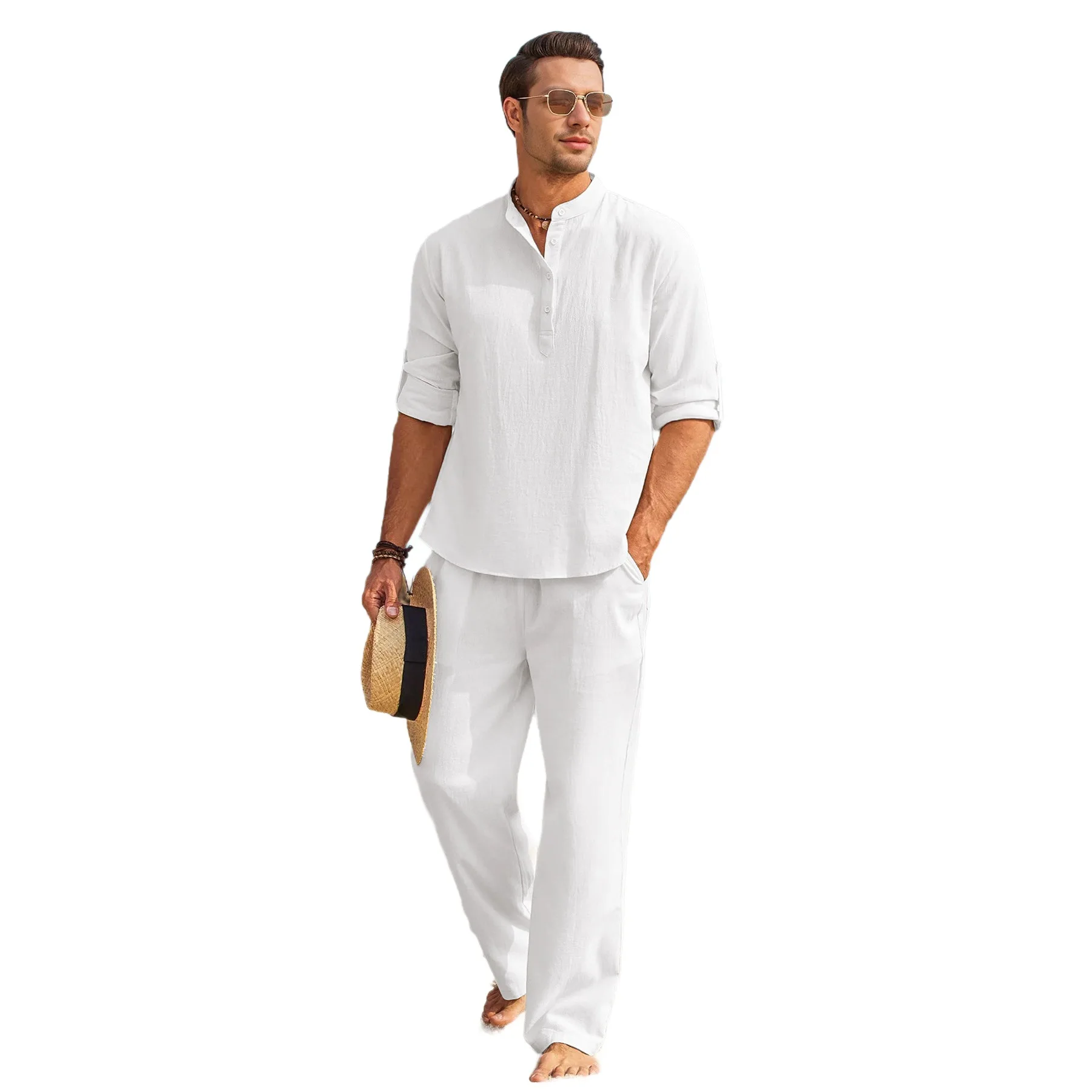 Mens Summer Linen Solid Stand Collar Shirt Drawstring Pants Set Sporty Thin Casual Long Sleeve Plus Size Outfits
Mens Summer Linen Solid Stand Collar Shirt Drawstring Pants Set Sporty Thin Casual Long Sleeve Plus Size Outfits