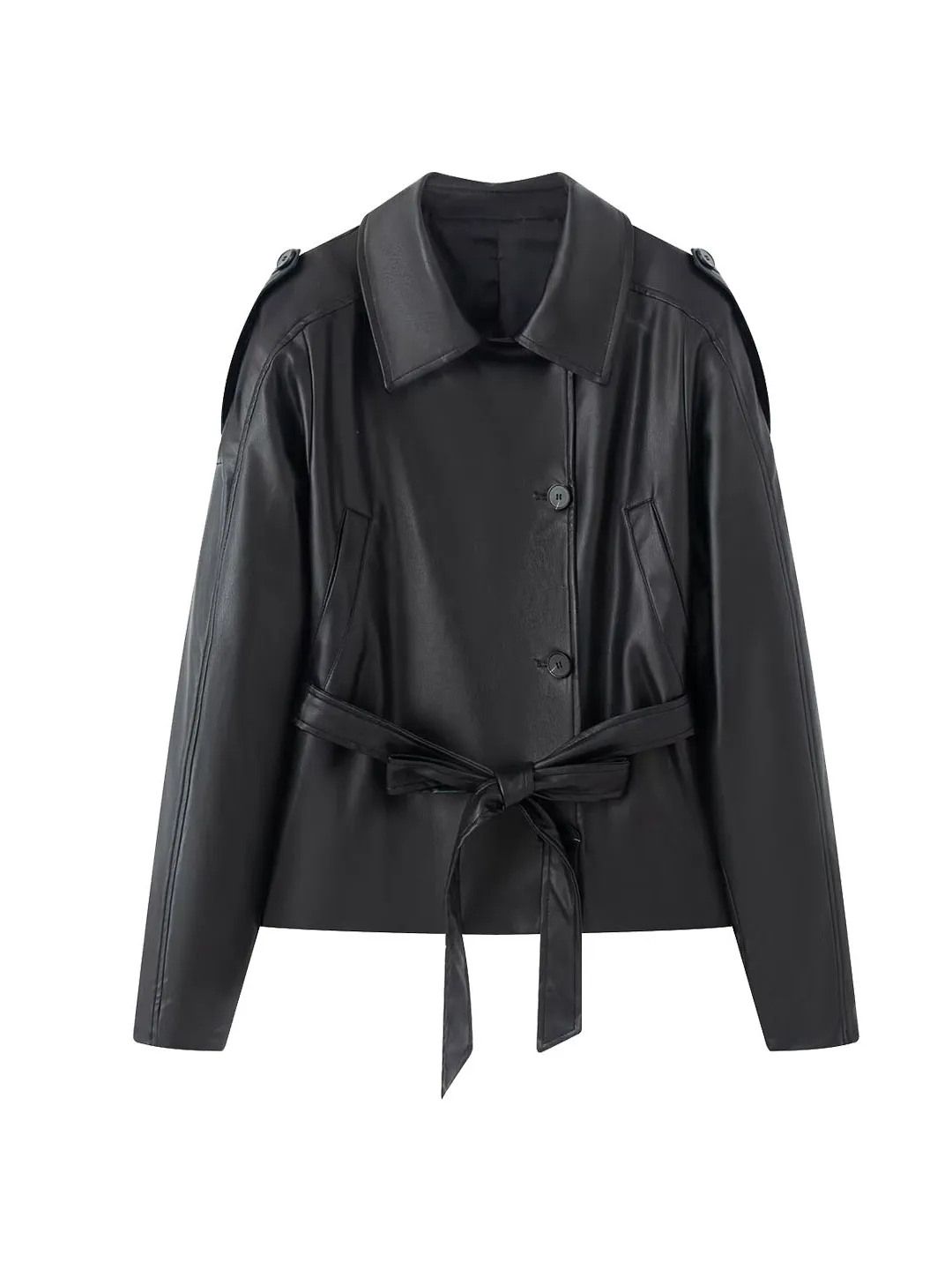 Black PU Leather Biker Jacket Women's Short Style Long Sleeve Turn-down Collar Fashionable Waist-cinched Belted Motorcycle Coat
Black PU Leather Biker Jacket Women's Short Style Long Sleeve Turn-down Collar Fashionable Waist-cinched Belted Motorcycle Coat