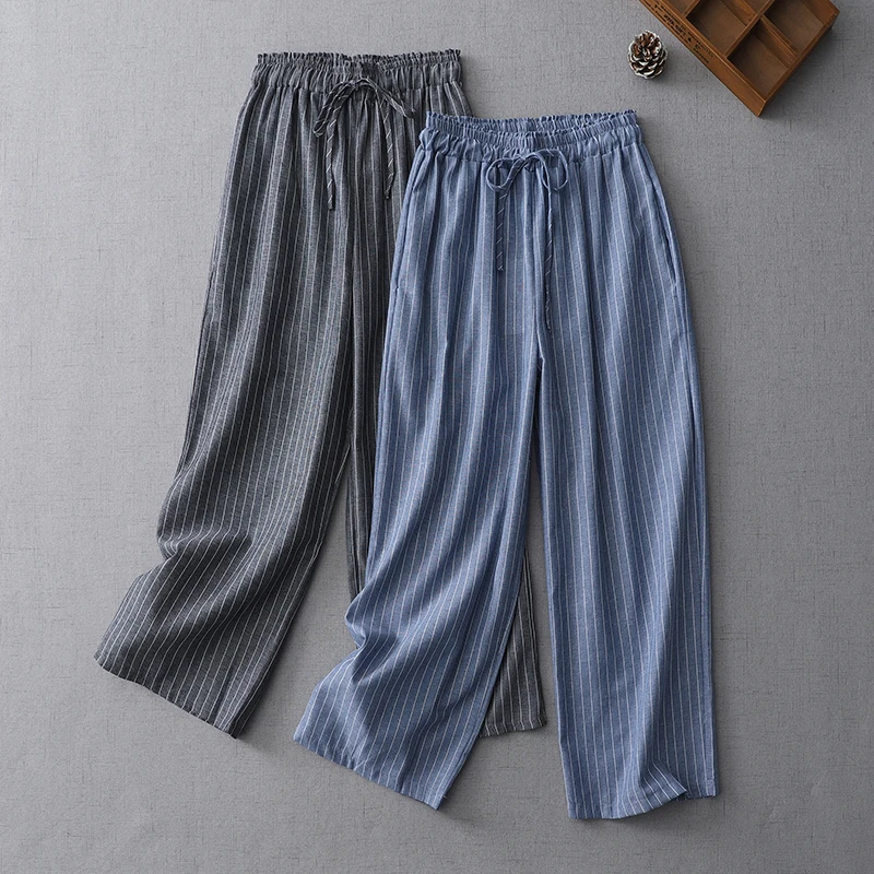Retro Linen Wide Leg Pants Women's Summer Thin Loose High Waist Drapey Straight Casual Cotton Linen Stripe Loose Fit Trousers
Retro Linen Wide Leg Pants Women's Summer Thin Loose High Waist Drapey Straight Casual Cotton Linen Stripe Loose Fit Trousers