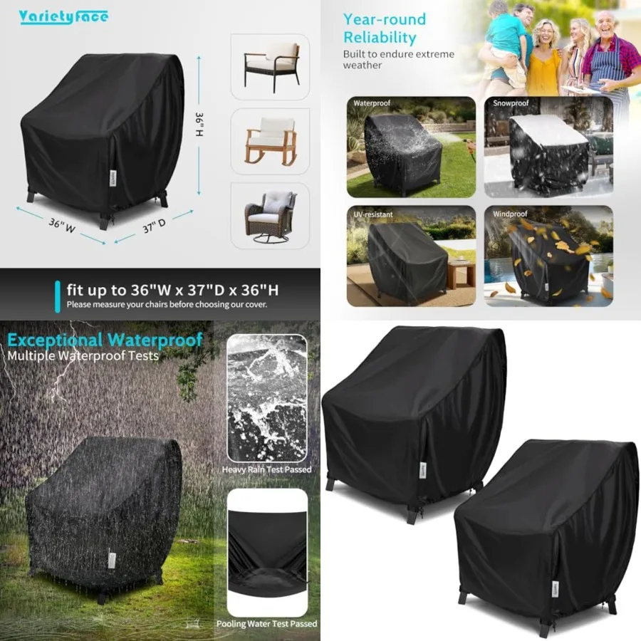 Waterproof Patio Chair Covers, Oxford Fabric Outdoor Furniture Covers, Fit up to 36W x 37D x 36H, Lawn Chair Covers with Storag
Waterproof Patio Chair Covers, Oxford Fabric Outdoor Furniture Covers, Fit up to 36W x 37D x 36H, Lawn Chair Covers with Storag