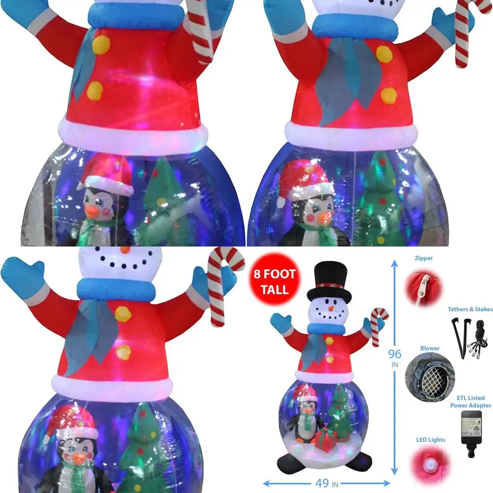 Christmas Snowman Globe with Penguin & Gift Box - Outdoor/Indoor Holiday Yard Decoration, LED Lights, Self-Inflating, Weather-Re
Christmas Snowman Globe with Penguin & Gift Box - Outdoor/Indoor Holiday Yard Decoration, LED Lights, Self-Inflating, Weather-Re