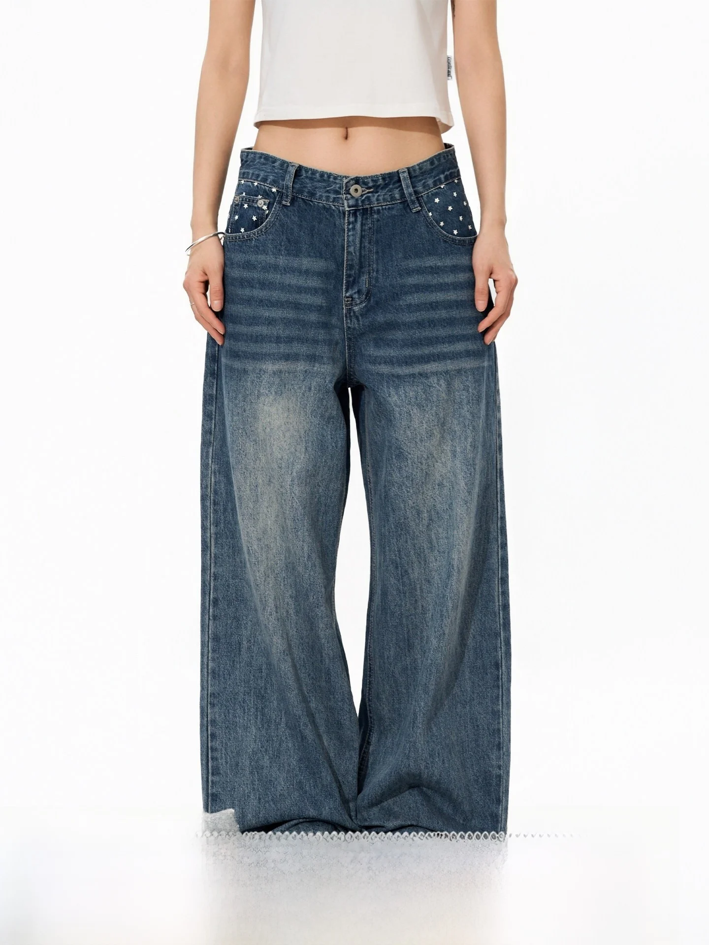S3T5 Stars Print Washed Straight Leg Bell Bottom Denim Jeans Women's Casual Wide Leg Pants Paris Button Design Floor Length
S3T5 Stars Print Washed Straight Leg Bell Bottom Denim Jeans Women's Casual Wide Leg Pants Paris Button Design Floor Length