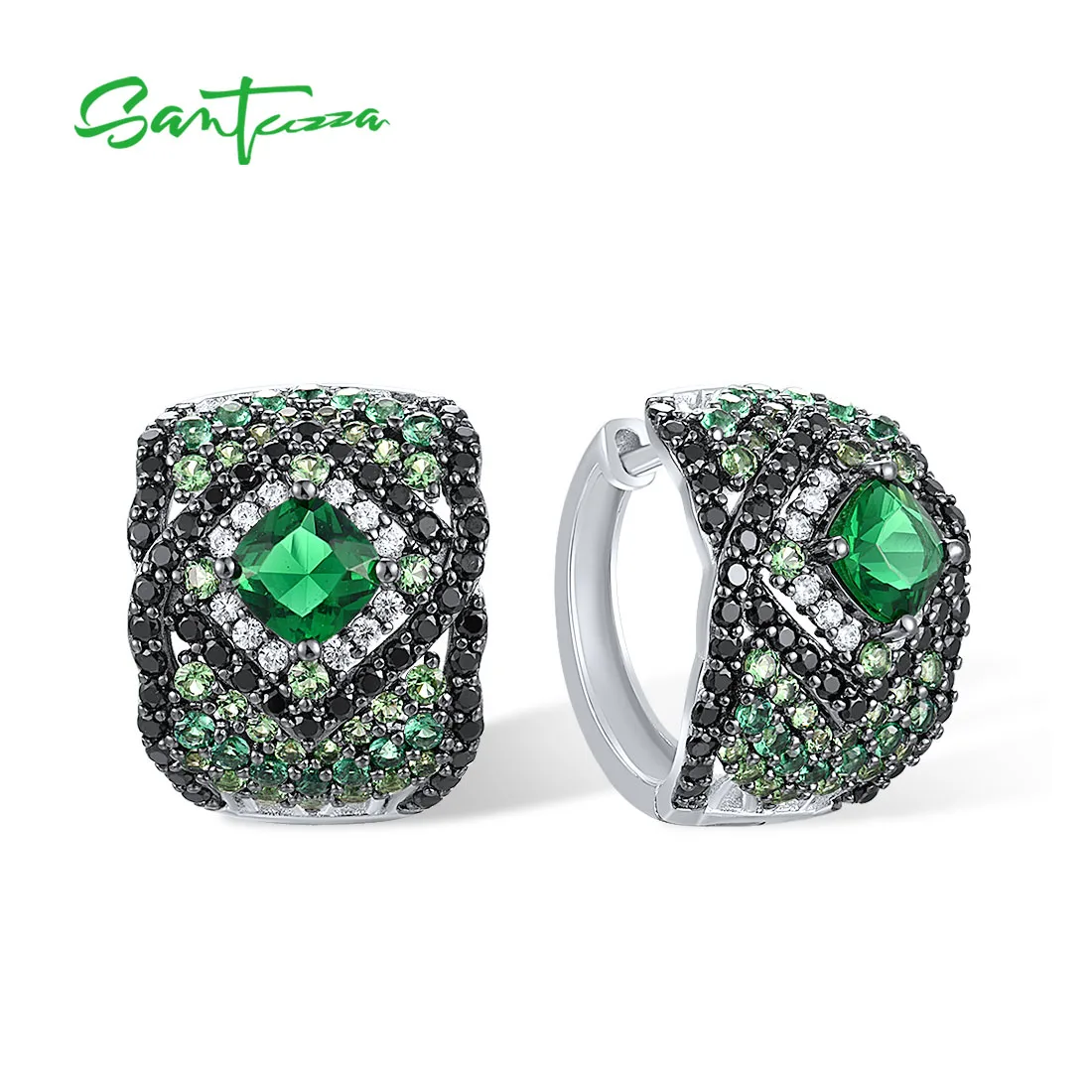 SANTUZZA Pure 925 Sterling Silver Loop Pierce Earrings For Women Sparkling Black And Green Spinel White CZ Delicate Fine Jewelry
SANTUZZA Pure 925 Sterling Silver Loop Pierce Earrings For Women Sparkling Black And Green Spinel White CZ Delicate Fine Jewelry