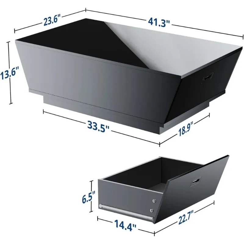 *41" Black Modern Coffee Table with 12-Color LED Lights,High Gloss Contemporary Center Table with 2 Storage
*41" Black Modern Coffee Table with 12-Color LED Lights,High Gloss Contemporary Center Table with 2 Storage