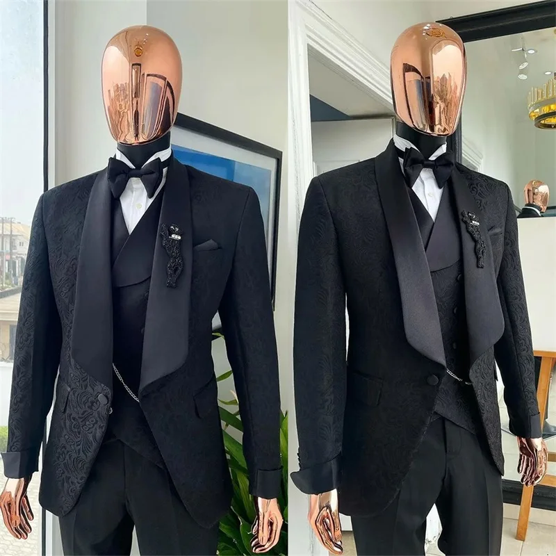 Jacquard Men Suits Set 2 Piece Black Blazer+Cotton Pant Trouser Customized Cotton Groom Wedding Tuxedo Formal Office Prom Jacket
Jacquard Men Suits Set 2 Piece Black Blazer+Cotton Pant Trouser Customized Cotton Groom Wedding Tuxedo Formal Office Prom Jacket