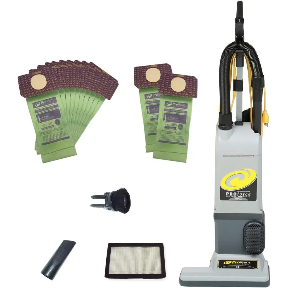 Upright Vacuum Cleaner with HEPA Filtration, 12 Extra Bags, Commercial Corded, On-Board Tools
Upright Vacuum Cleaner with HEPA Filtration, 12 Extra Bags, Commercial Corded, On-Board Tools