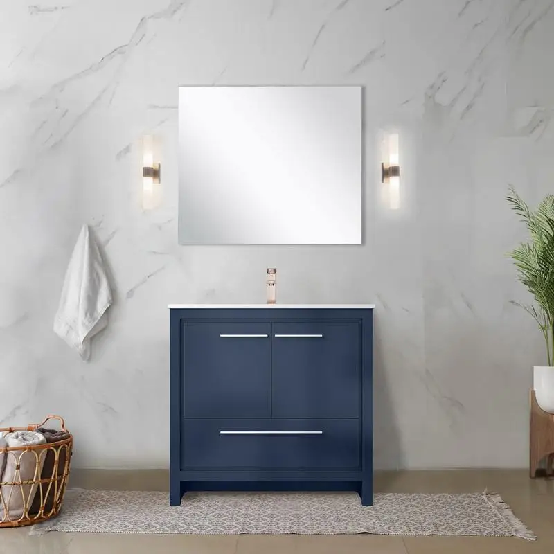 Navy Blue Bath Vanity 36"W x 20"D, White Quartz Top, Rose Gold Faucet Set & 28" Mirror - Elegant Bathroom Upgrade with Stylish
Navy Blue Bath Vanity 36"W x 20"D, White Quartz Top, Rose Gold Faucet Set & 28" Mirror - Elegant Bathroom Upgrade with Stylish