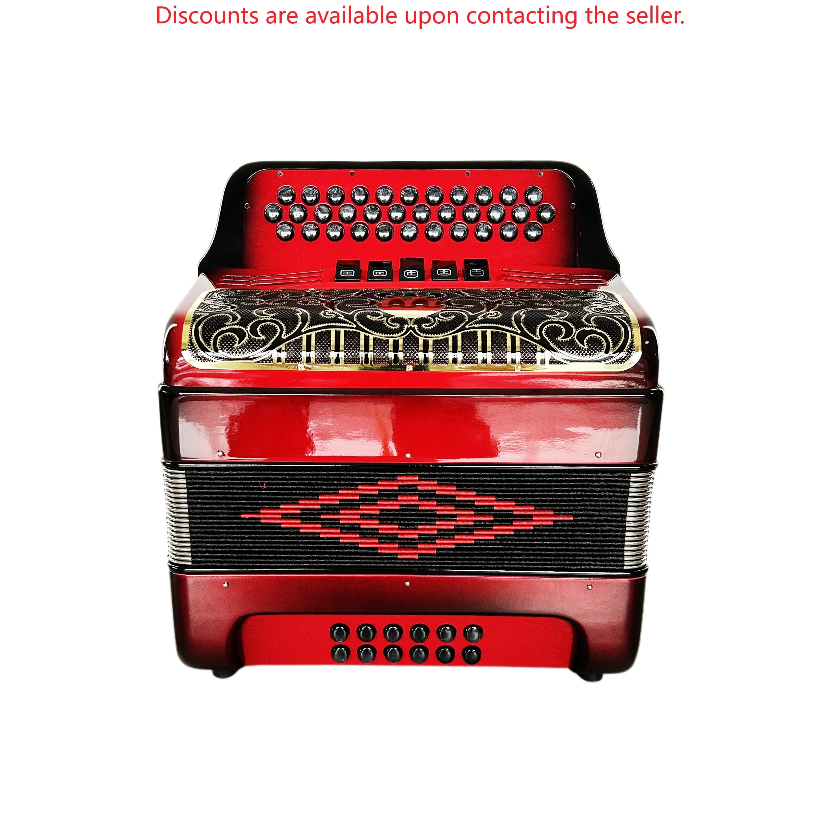 JB3412D Accordion Instrument 34 Buttons 12 Bass 5 Registers Black Red Fashion Design Diatonic Black Gold Grill Buttons
JB3412D Accordion Instrument 34 Buttons 12 Bass 5 Registers Black Red Fashion Design Diatonic Black Gold Grill Buttons