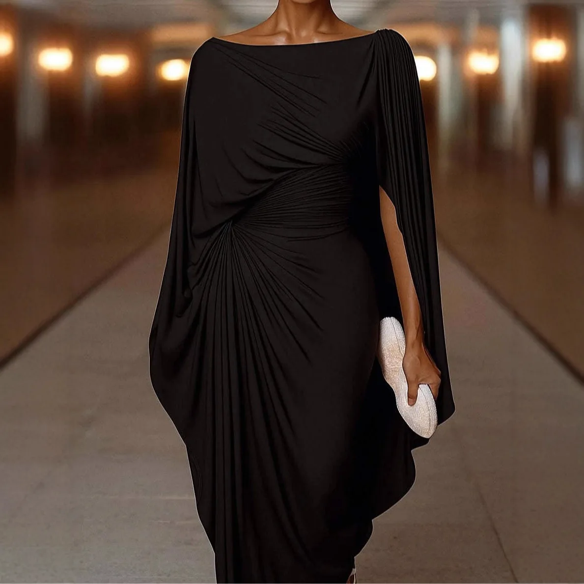 Women Casual Irregular Waist Party Dress Elegant O-neck Split Bat Sleeve Long Dress Autumn Fashion Hight Waist Draped Gown Dress
Women Casual Irregular Waist Party Dress Elegant O-neck Split Bat Sleeve Long Dress Autumn Fashion Hight Waist Draped Gown Dress