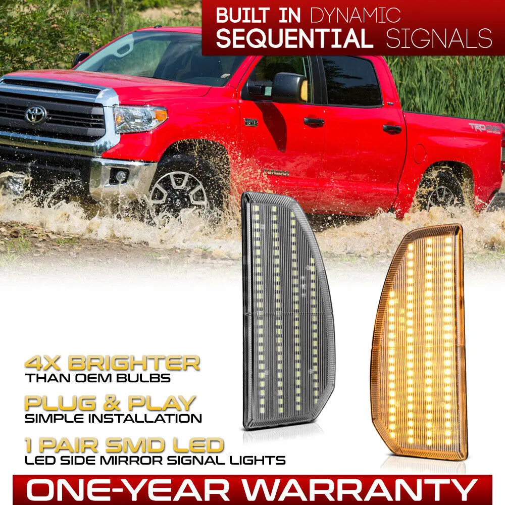 Sequential LED Side Towing Mirror Turn Signal Lamp Pair Set For 2007-2021 Tundra
Sequential LED Side Towing Mirror Turn Signal Lamp Pair Set For 2007-2021 Tundra