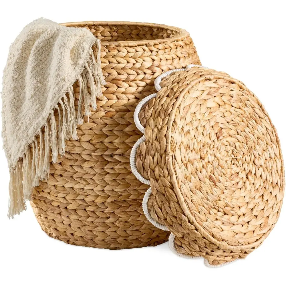 Multipurpose Woven Hyacinth Basket with Lid - Natural & White Trim for Storage and Décor
Multipurpose Woven Hyacinth Basket with Lid - Natural & White Trim for Storage and Décor