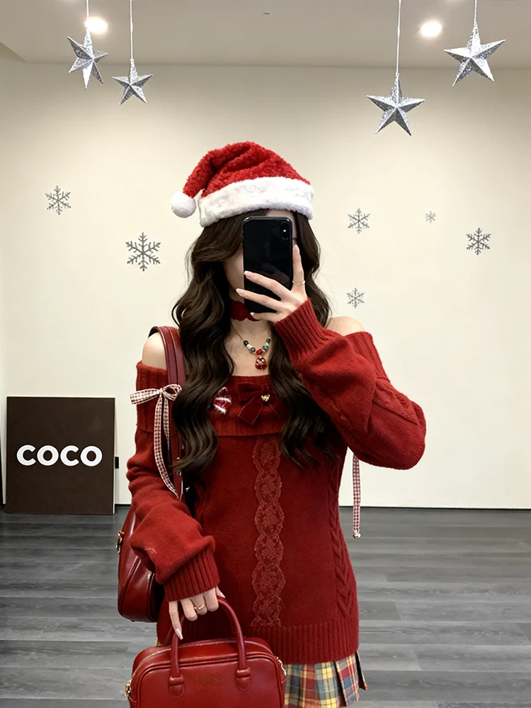 Christmas Atmosphere Red One-Shoulder Knotted Sweater Women's Long Sleeve Top Design Sense Autumn Winter New Arrival Casual S...
Christmas Atmosphere Red One-Shoulder Knotted Sweater Women's Long Sleeve Top Design Sense Autumn Winter New Arrival Casual S...
