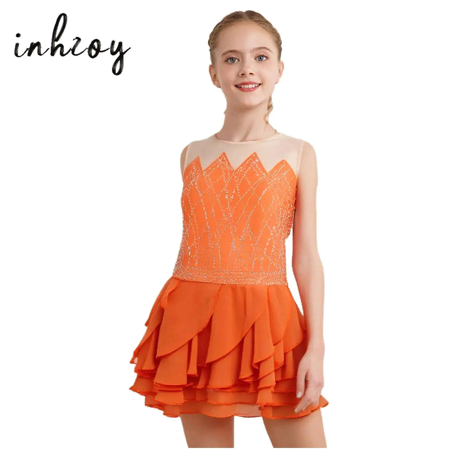 Kids Girls Figure Skating Dress Ballet Dance Costume Round Neck Sleeveless Shiny Rhinestones Tiered Ruffled Dress Dancewear
Kids Girls Figure Skating Dress Ballet Dance Costume Round Neck Sleeveless Shiny Rhinestones Tiered Ruffled Dress Dancewear