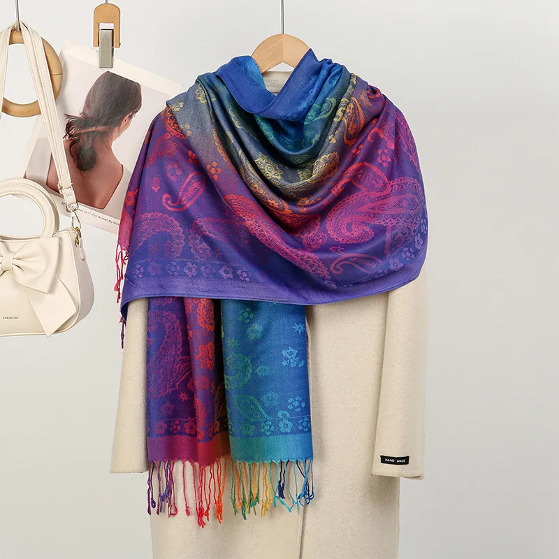 Ethnic-style cashew fringe scarf jacquard colorful gradient long shawl travel photo shawl women's headscarf
Ethnic-style cashew fringe scarf jacquard colorful gradient long shawl travel photo shawl women's headscarf