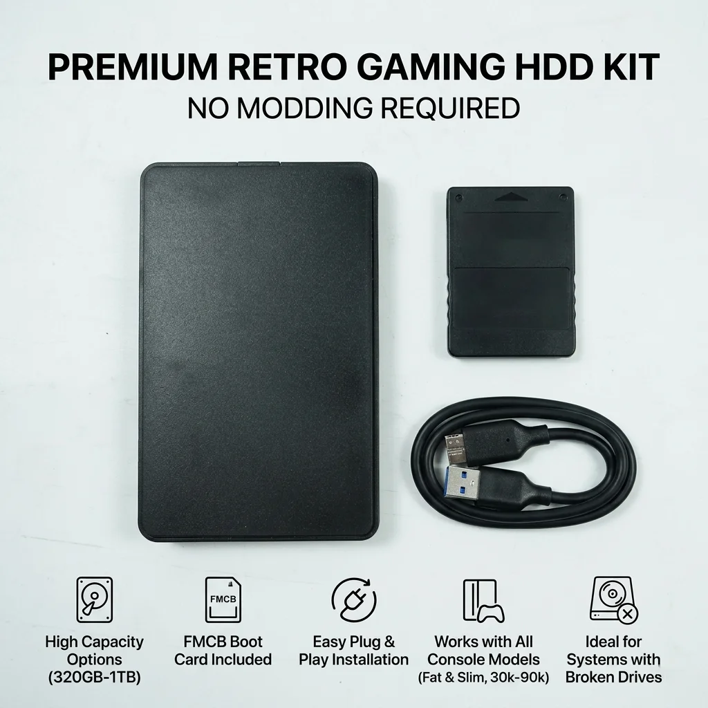 External Hard Drive for PS2 Games - HDD with FMCB Boot Card - Compatible with Fat & Slim Consoles (320GB / 500GB /1TB)
External Hard Drive for PS2 Games - HDD with FMCB Boot Card - Compatible with Fat & Slim Consoles (320GB / 500GB /1TB)