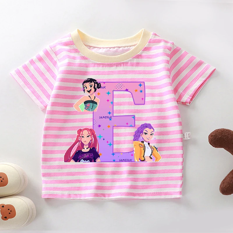 K-pop Demon Hunters Striped T-shirt for Children Cartoon Letter A-Z Printed Short Sleeved Top Girls Summer Sweet Cute T-shirts
K-pop Demon Hunters Striped T-shirt for Children Cartoon Letter A-Z Printed Short Sleeved Top Girls Summer Sweet Cute T-shirts
