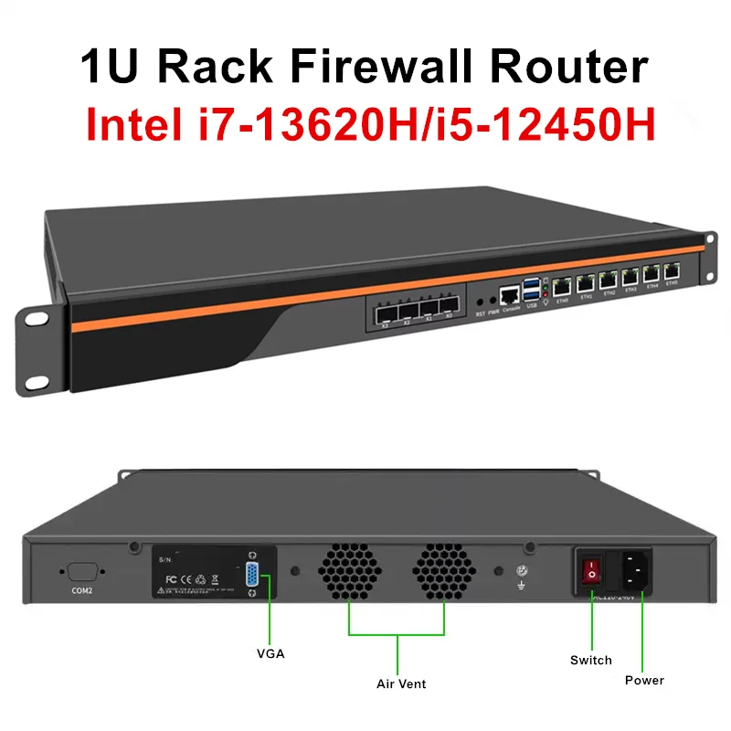 Topton 1U Rack Firewall Mini PC Intel i7 13620H i5 12450H 4x/2x 10G SFP 6*2.5G LAN 2*NVMe Workstation Enterprise Network Server
Topton 1U Rack Firewall Mini PC Intel i7 13620H i5 12450H 4x/2x 10G SFP 6*2.5G LAN 2*NVMe Workstation Enterprise Network Server