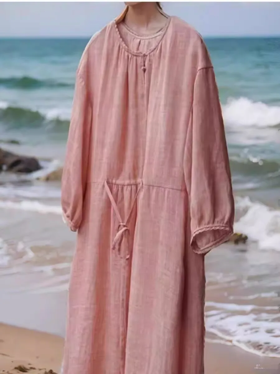 2025 Woman Linen Dress Summer New Original O-Neck Half Sleeve Lace Up A-Line Dress Casual Button Vintage Pink Dress N679
2025 Woman Linen Dress Summer New Original O-Neck Half Sleeve Lace Up A-Line Dress Casual Button Vintage Pink Dress N679