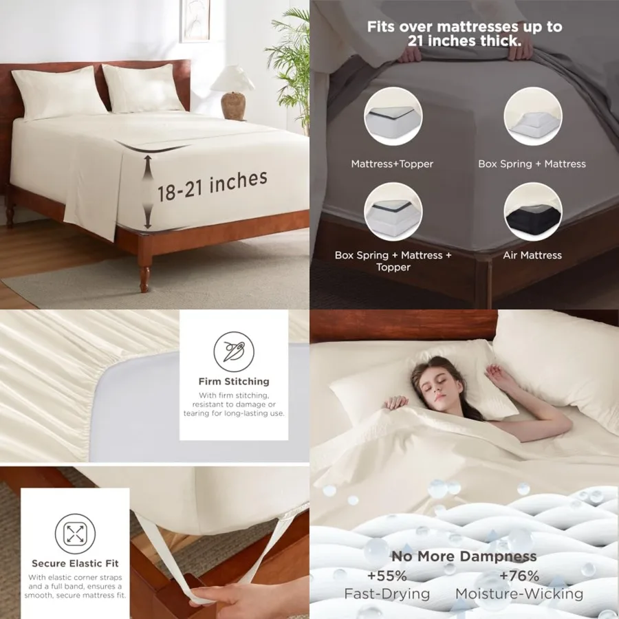 Deep Pocket Sheets Set - Fits Mattresses Up to 21 Inch Thick - 4 Pcs GentleSoft Bed Sheets, Moisture Wic, Soft Cooling Bedsheet
Deep Pocket Sheets Set - Fits Mattresses Up to 21 Inch Thick - 4 Pcs GentleSoft Bed Sheets, Moisture Wic, Soft Cooling Bedsheet
