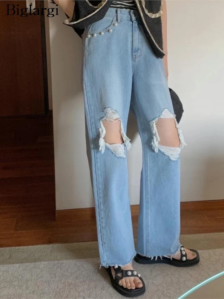 Jeans Long Straight Pant Women Pearl Patchwork Sweet Fashion Hole Ladies Trousers Korean Style Woman Wide Leg Pants
Jeans Long Straight Pant Women Pearl Patchwork Sweet Fashion Hole Ladies Trousers Korean Style Woman Wide Leg Pants